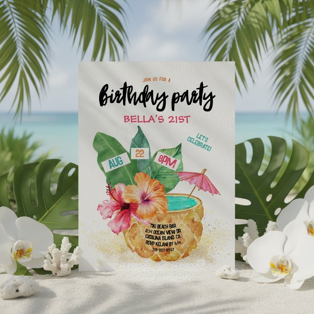 Invitación Pineapple Palm Hibiscus Tropical Birday Party (Subido por el creador)