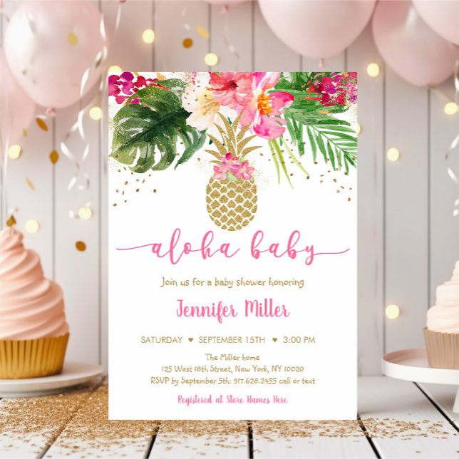 Invitación Pineapple Pink Gold Floral Aloha Baby Shower (Subido por el creador)
