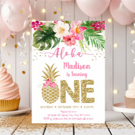 Invitación Pineapple Pink Gold Floral Primer cumpleaños