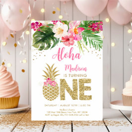 Invitación Pineapple Pink Gold Floral Primer cumpleaños