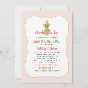 Invitación Pineapple Pink Gold Tropical Baby Shower Luau