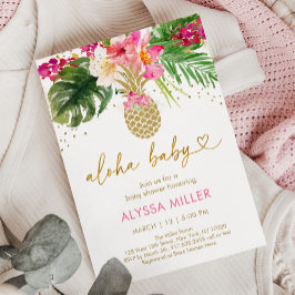 Invitación Pineapple Pink Tropical Floral Baby Shower