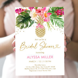 Invitación Pineapple Pink Tropical Floral Bridal Shower