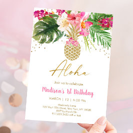 Invitación Pineapple Pink Tropical Floral Cumpleaños