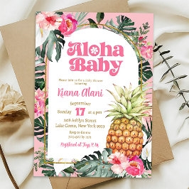 Invitación Pineapple rosa tropical floral Aloha Baby Shower