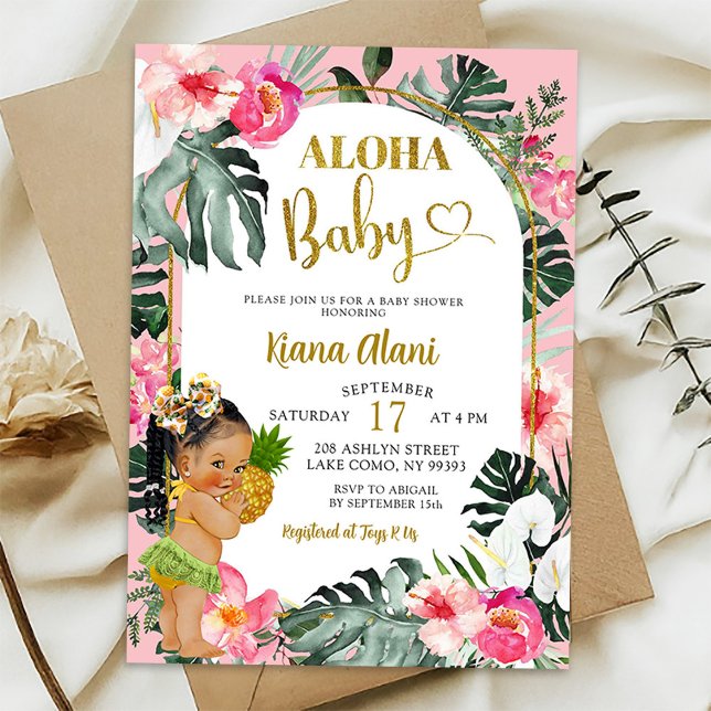 Invitación Pineapple rosa tropical floral Aloha Baby Shower (Subido por el creador)