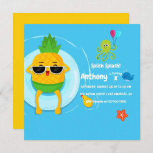 Invitación Pineapple Summer Splish Splash Niños Cumpleaños Fi