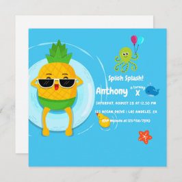 Invitación Pineapple Summer Splish Splash Niños Cumpleaños Fi
