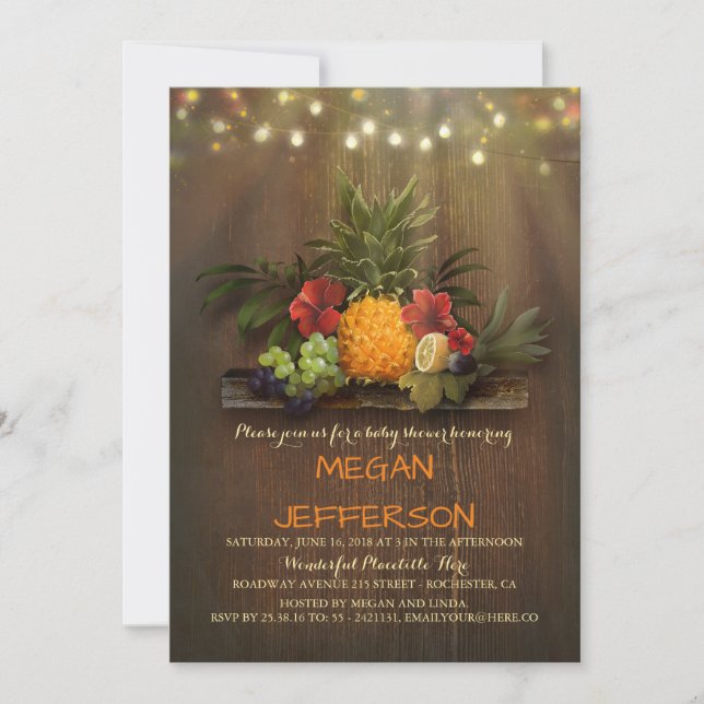 Invitación Pineapple Tropical Beach Lights Luau Baby Shower (Anverso)