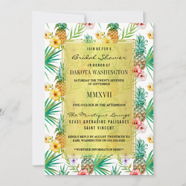 Invitación Pineapple tropical e Hibiscus Bridal Shower (Anverso)
