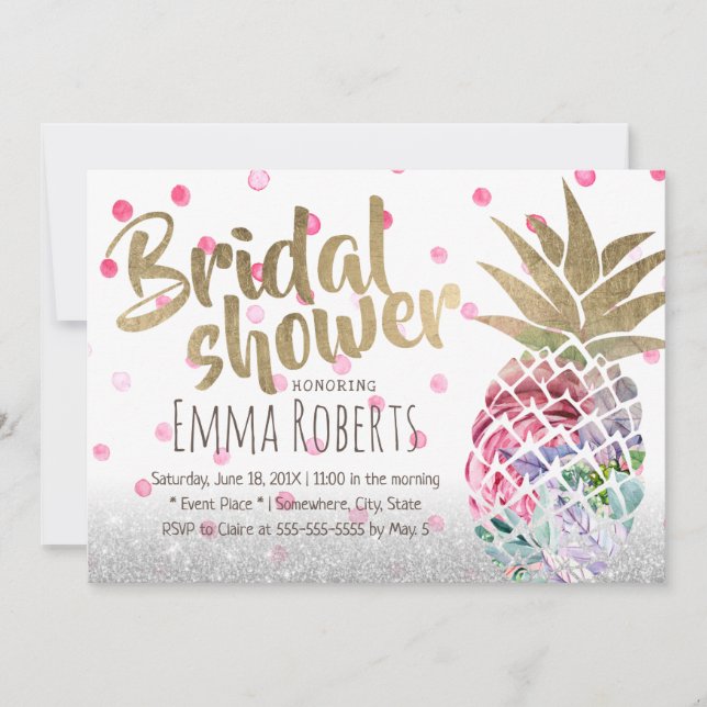 Invitación Pineapple Tropical Elegante Floral Bridal Ducha (Anverso)