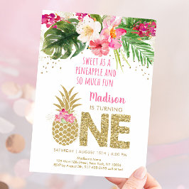 Invitación Pineapple Tropical Floral 1º cumpleaños