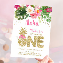 Invitación Pineapple Tropical Floral 1º cumpleaños