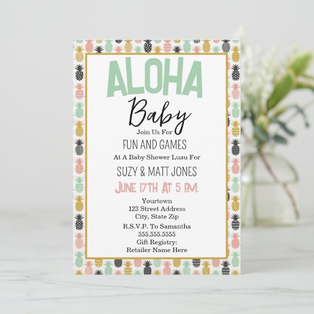 Invitación Pineapple Tropical Luau Hawaiian Aloha Baby Shower (Anverso de pie)