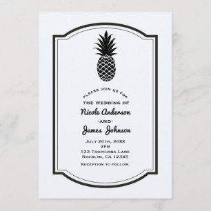 Invitación Pineapple Tropical Negro y Blanco Elegante Chic