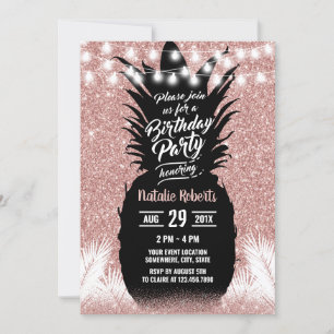 Invitación Pineapple tropical Rosa moderno Cumpleaños de Oro