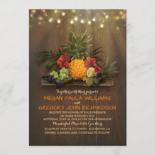 Invitación Pineapple Tropical String Lights Beach Wedding