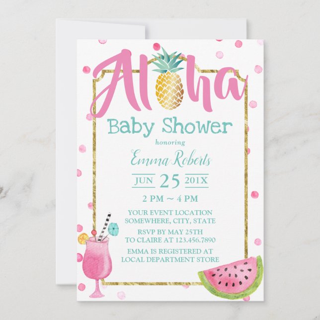 Invitación Pineapple Tropical Watercolor Beach Baby Shower (Anverso)
