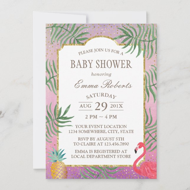 Invitación Pineapple Tropical Watercolor Beach Baby Shower (Anverso)