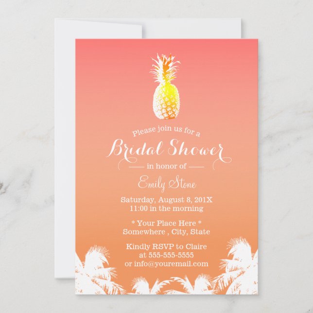 Invitación Pineapple tropical y palmeras duchas de novias (Anverso)