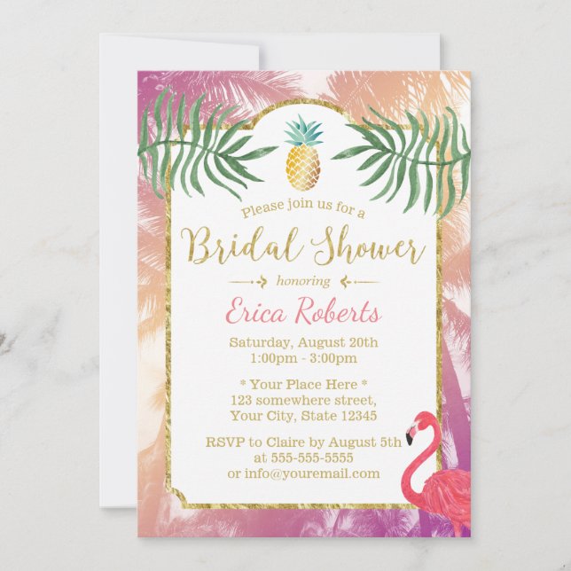 Invitación Pineapple tropical y palmeras duchas de novias (Anverso)