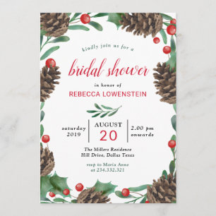 Invitación Pinecona acuarela Navidades Bridal Shower