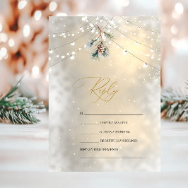 Invitación Pinecone String Lights Winter Wedding RSVP