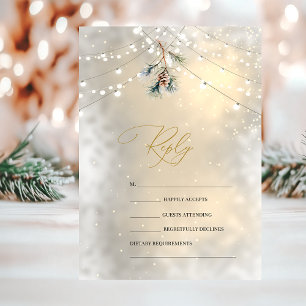 Invitación Pinecone String Lights Winter Wedding RSVP