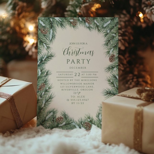 Invitación Pinecone Woodland Green Christmas (Subido por el creador)