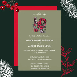 Invitación Pinecones Evergreens Red Berries LOVE Boda