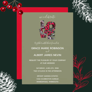 Invitación Pinecones Evergreens Red Berries LOVE Boda