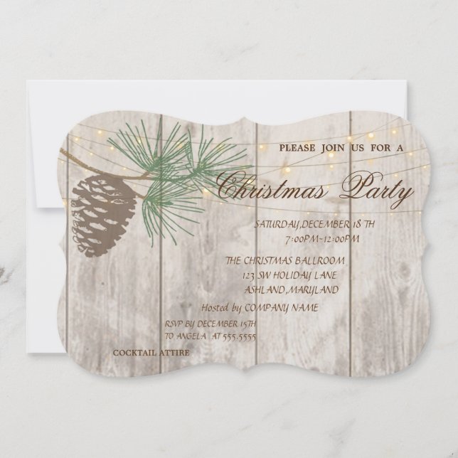 Invitación Pinecones, Navidades de textura de madera corporad (Anverso)