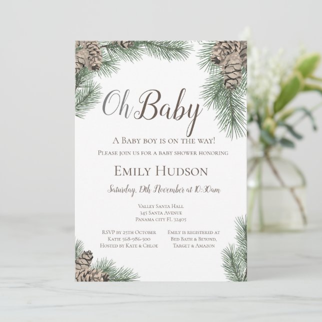 Invitación Pinecones Winter Bridal, Baby Shower (Anverso de pie)