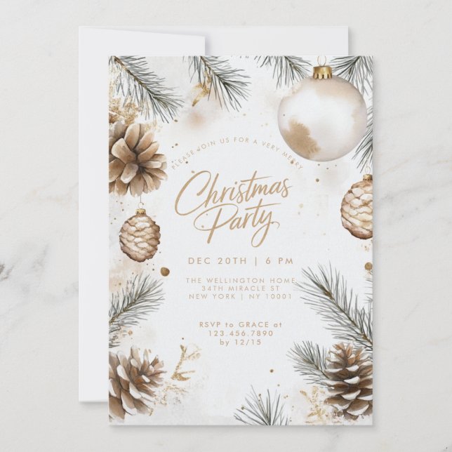 Invitación Pines Pinecones Ornamentos Modernos Navidades del  (Anverso)
