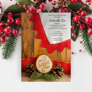 Invitación Pines rusos y ducha de novia de encaje rojo