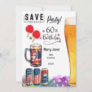 Invitación Ping pong 60th Birthday con pádel y cerveza