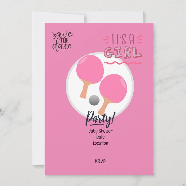 Invitación Ping Pong Table Tennis fiesta de bebé rosa ducha (Anverso)