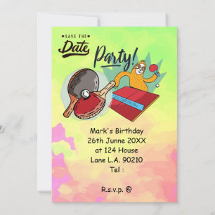 Invitación Ping Pong Table Tennis sloth fiesta divertido 