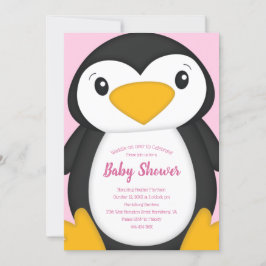 Invitación Pingüino Baby Shower Pink