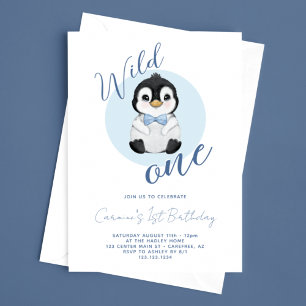 Invitación Pingüino bebé cumpleaños 1 año Salvaje