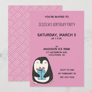 Invitación Pingüino con actual fiesta de cumpleaños personali
