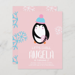 Invitación Pingüino con copas de nieve Cumpleaños