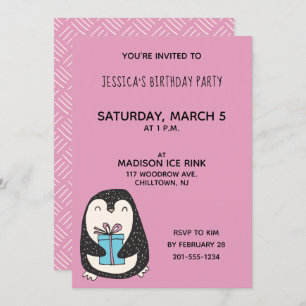 Invitación Pingüino con una fiesta de cumpleaños