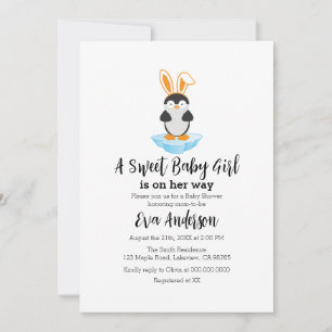 Invitación Pingüino Cuto Con Baby Shower De Banda Cabeza