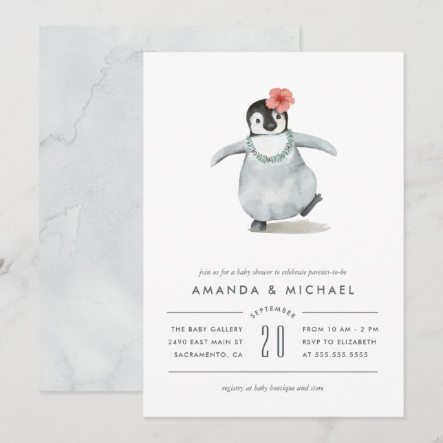 Invitación Pingüino de color dulce (Anverso / Reverso)