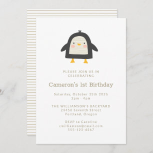 Invitación Pingüino de Invierno Cuto Simple Primer Cumpleaños