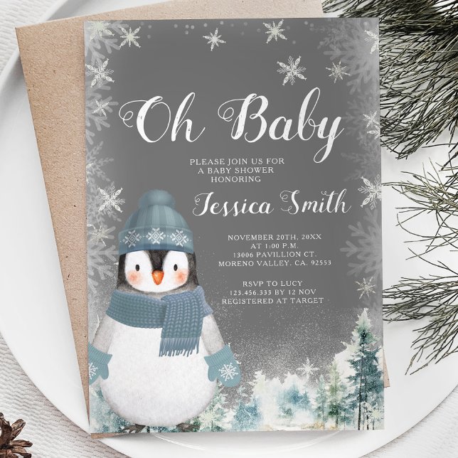 Invitación Pingüino de Invierno de Chalkboard Oh Bosque Baby  (Subido por el creador)