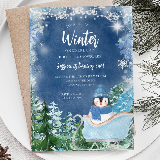Invitación Pingüino de Invierno Snowflakes Australia 1er cump (Subido por el creador)
