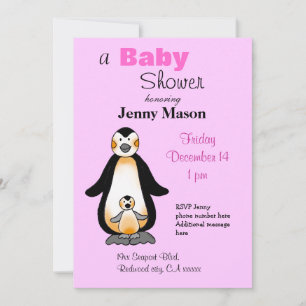 Invitación Pingüino de la mamá y del bebé, fiesta de