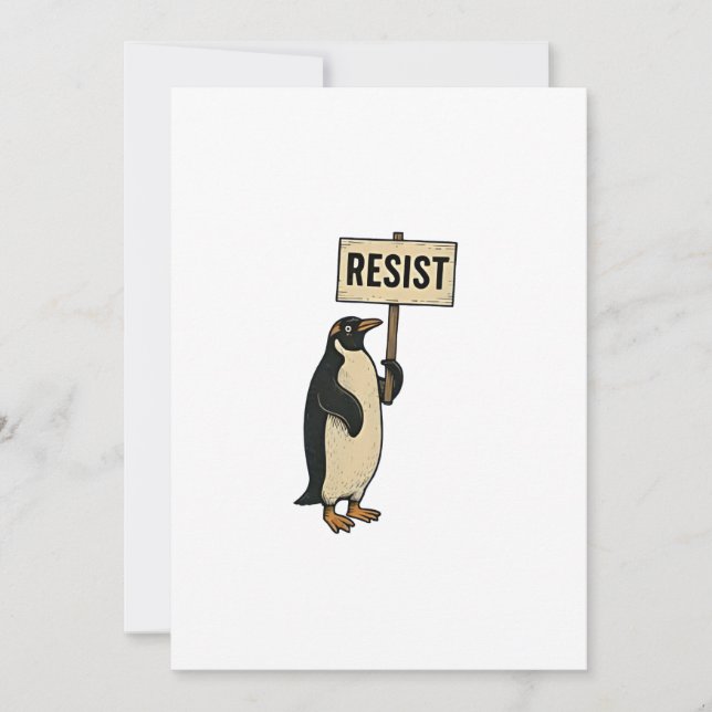 Invitación Pingüino Divertido Resiste Protesta Contra Arancel (Anverso)